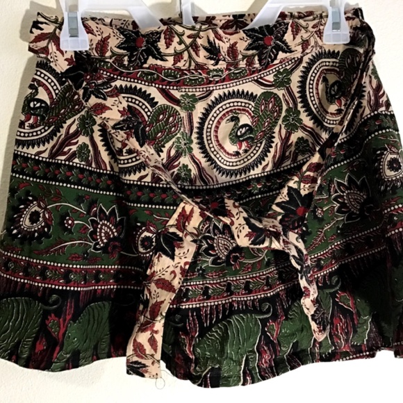 New green Black Multicolor Tiger peacock India new 100% cotton wrap SKIRT - Picture 2 of 3